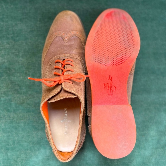 Cole Haan Alisa Oxford Women’s 8 B Brown Orange Leather Wingtip Loafer Shoes - Picture 4 of 14